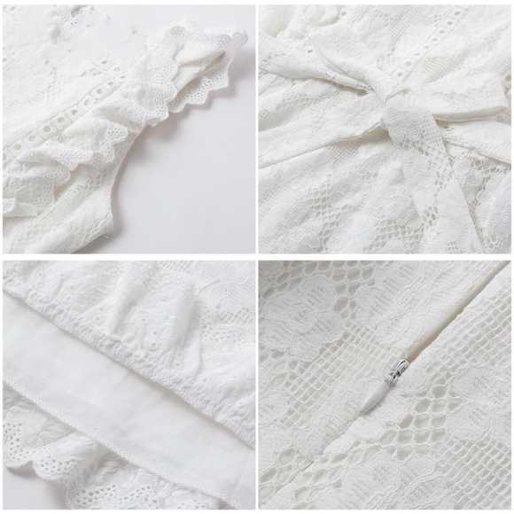 Eyelet White Belted Fit and Flared Mini Dress - Picture 6 of 8